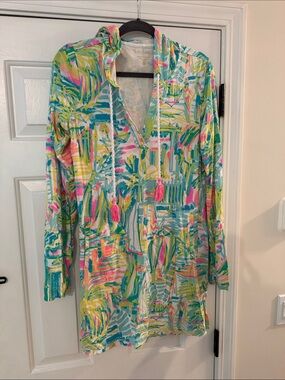 Lilly Pulitzer Teal Pink Yellow Hooded Tunic